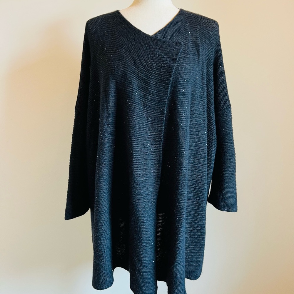 Eskandar Open Front Oversized Black Cardigan Lagenlook One Size - Picture 4 of 6